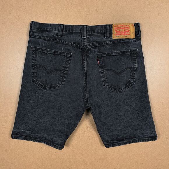 Levi's 501 Jean Shorts MEASURES 34 WAIST Faded Black Denim Button Fly Jorts - Picture 5 of 14